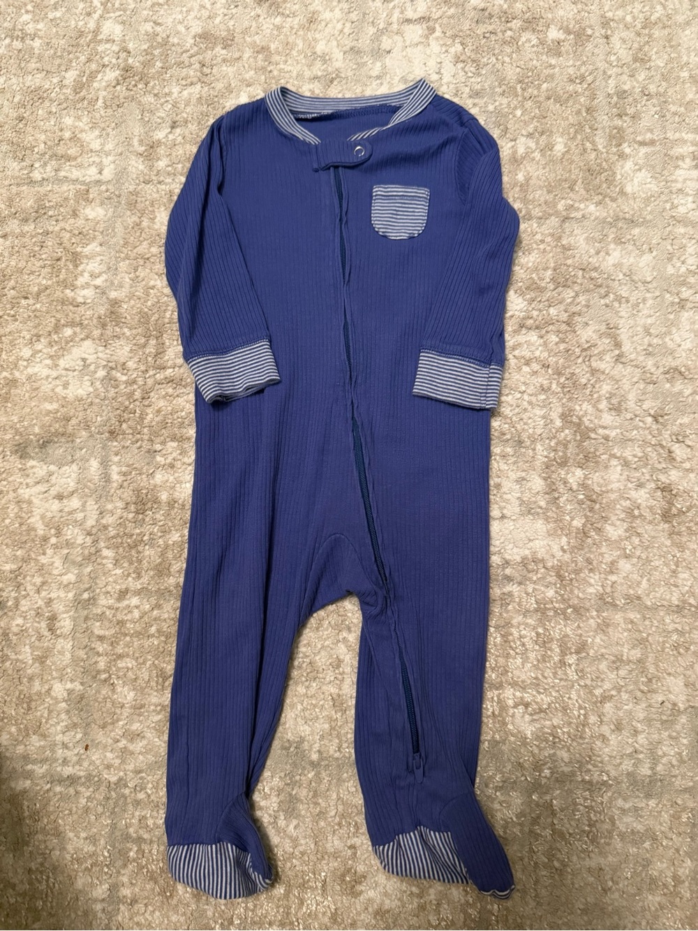 Carter's Navy Blue Ribbed Footed One-Piece with Striped Trim
